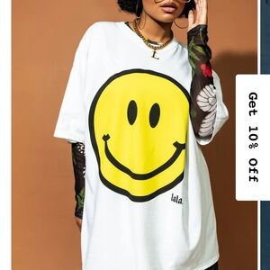Dressed in LALA White Tee with Yellow Smiley
